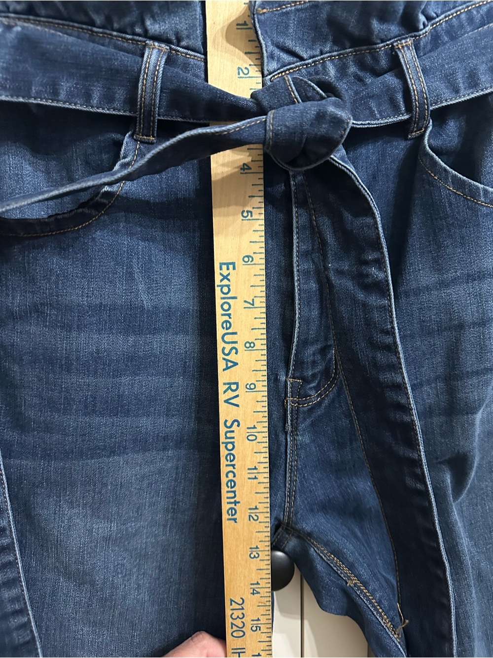 C’Est Toi High-Waist Tie-Belt Paperbag Jeans — Blue size 15 - Picture 6 of 10
